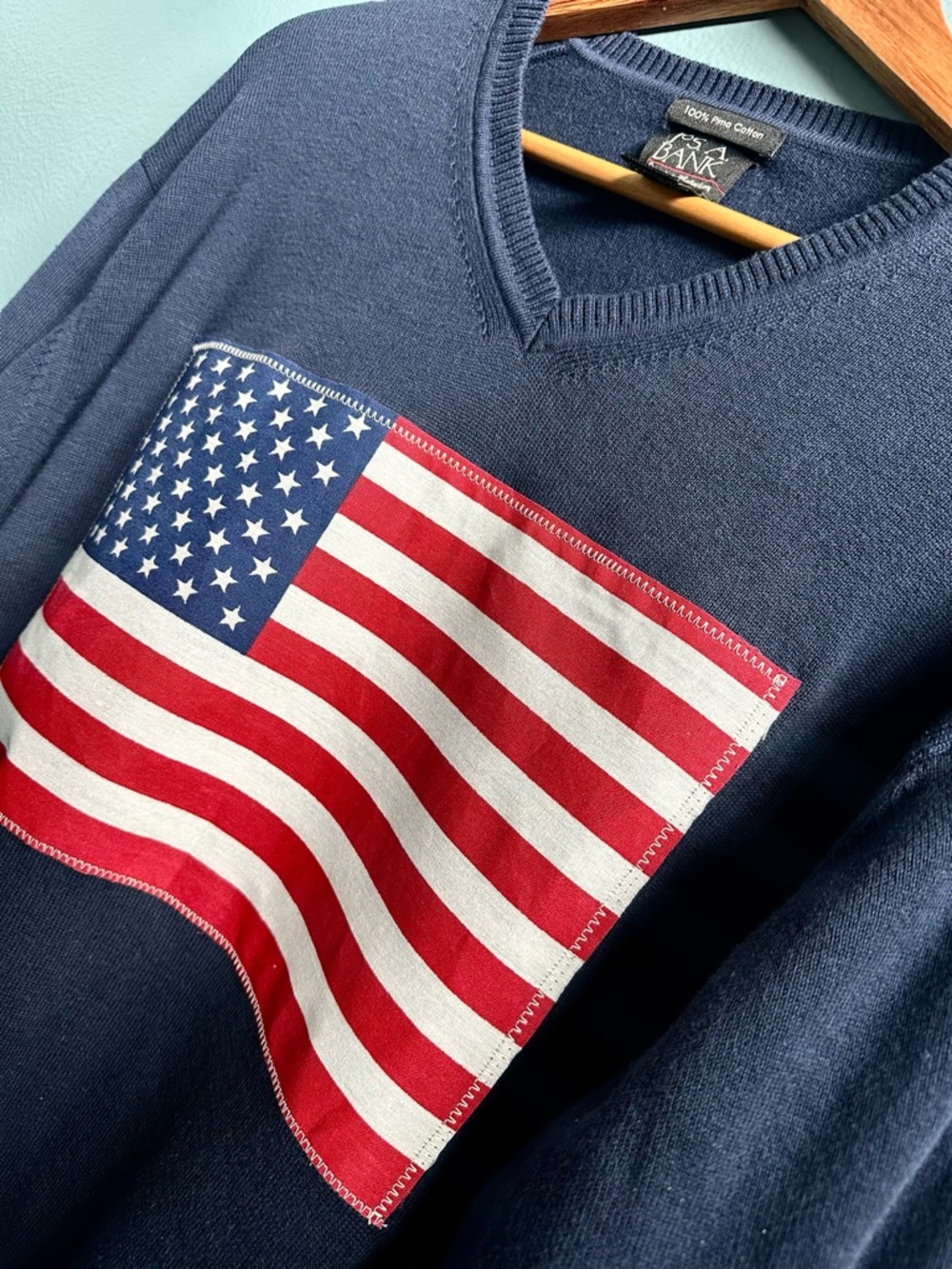 Reworked Jos. A. Bank XL American Flag Sweater | OOAK Cotton Ralph Lauren Style - Picture 5 of 8